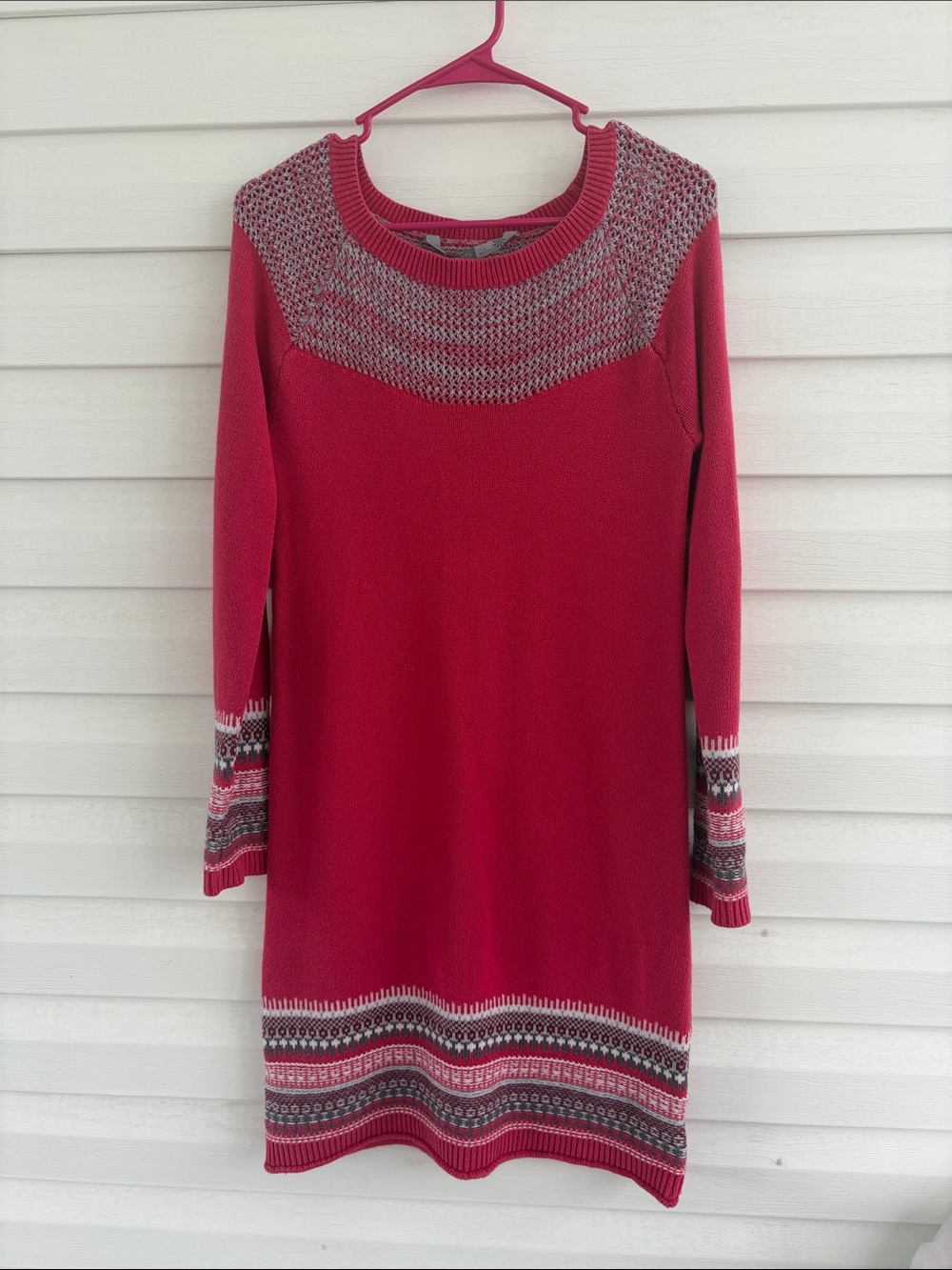 Athleta Nordic Fair Isle Sweater Dress Size S Cashmere Blend Pink Knit Winter